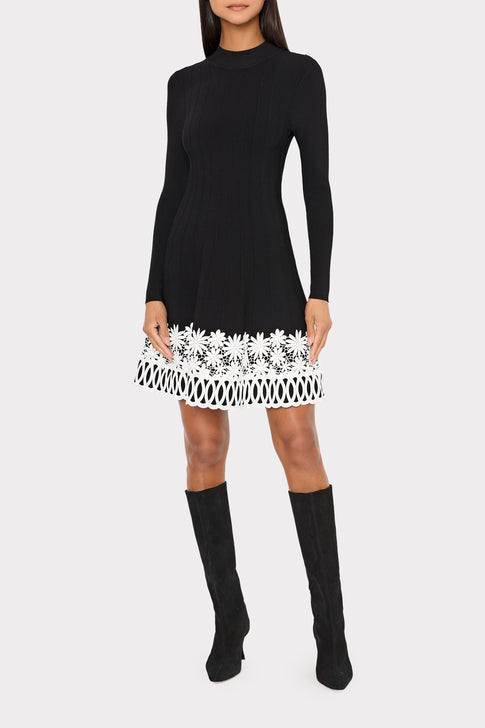 Lace Trim Fit And Flare Mini Dress Black Image 2 of 4