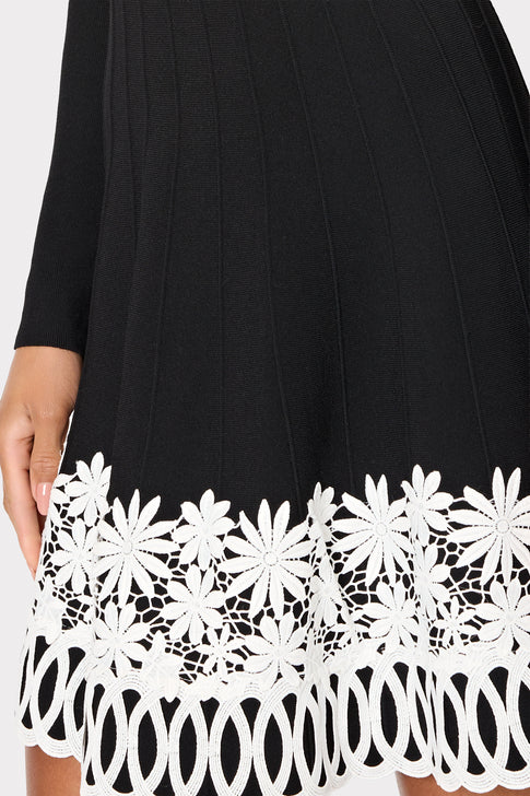 Lace Trim Fit And Flare Mini Dress Black Image 3 of 4