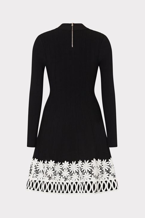 Lace Trim Fit And Flare Mini Dress in Black MILLY