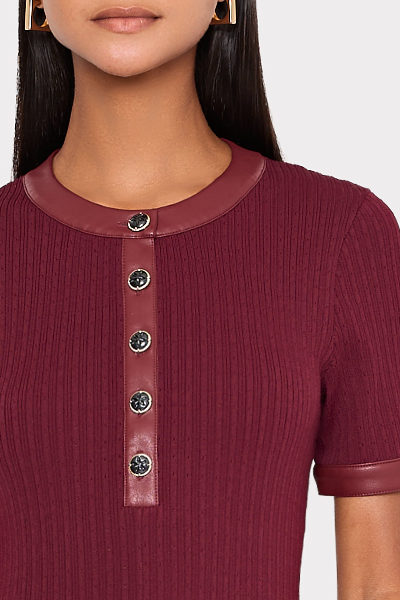 Milly Leather Detail Knit Midi Dress - Burgundy Milly Leather Detail Knit Midi Dress - Burgundy