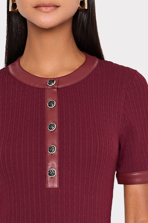 Leather Detail Knit Midi Dress Burgundy Image 4 of 5