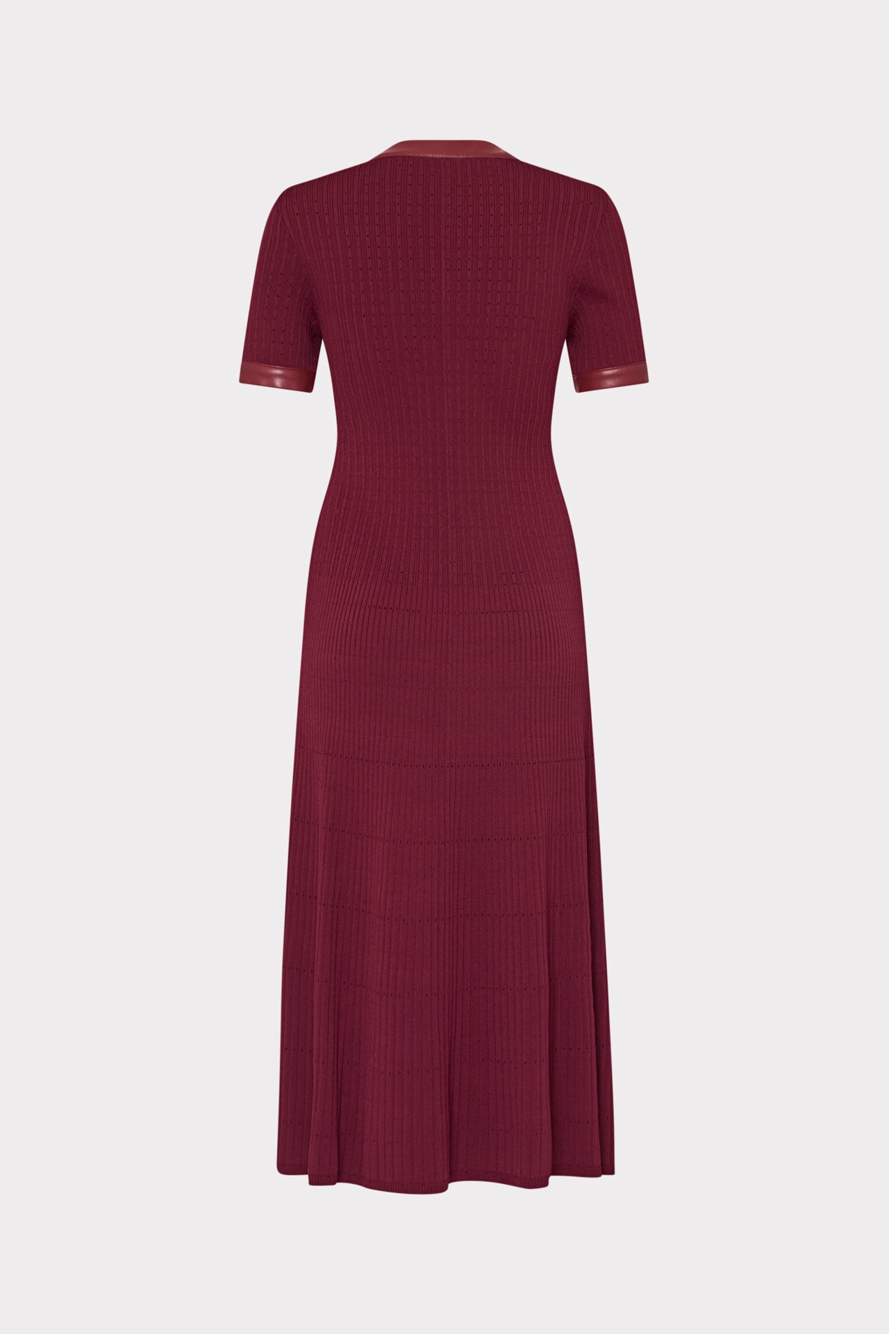 Leather Detail Knit Midi Dress in Burgundy | MILLY Leather Detail Knit Midi Dress in Burgundy | MILLY