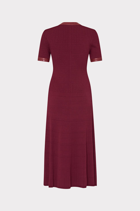 Leather Detail Knit Midi Dress Burgundy Image 5 of 5