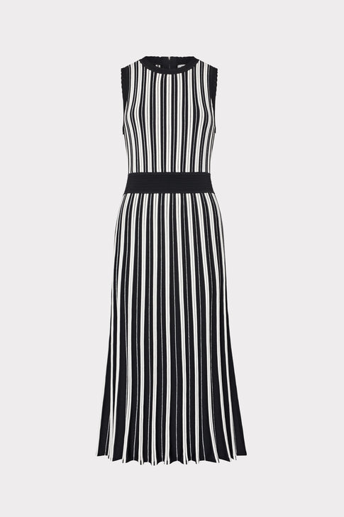 Sleeveless Pleated Midi Dress Black/Ecru Image 1 of 7