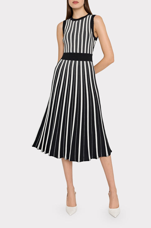 Sleeveless Pleated Midi Dress Black/Ecru Image 3 of 7