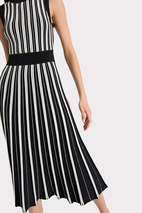 Sleeveless Pleated Midi Dress Black/Ecru Image 5 of 7