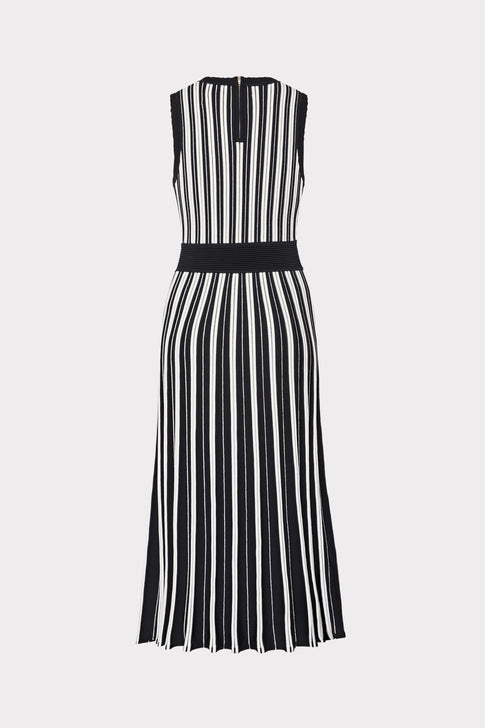 Sleeveless Pleated Midi Dress Black/Ecru Image 7 of 7