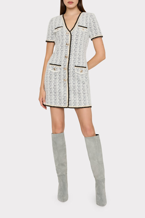 Braided V-Neck Knit Mini Dress Ecru/Black Image 3 of 5