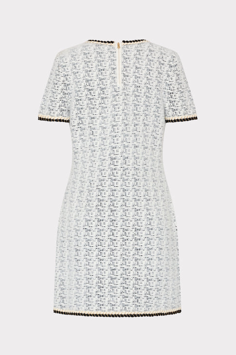 Braided V-Neck Knit Mini Dress Ecru/Black Image 5 of 5