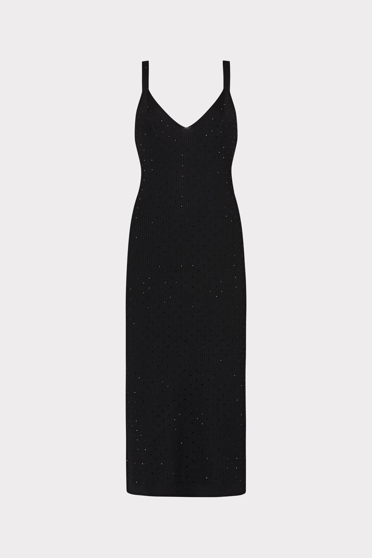 Black slip dress on a light gray background