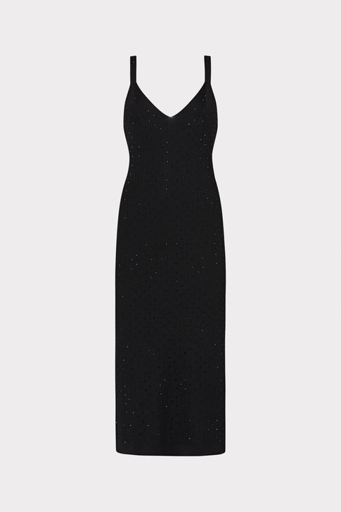 Rhinestone Knit Cami Midi Dress Black Image 1 of 5