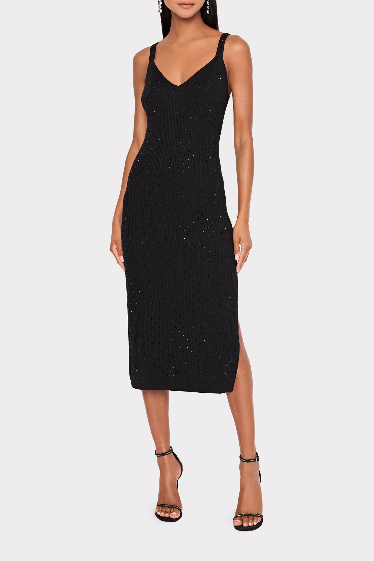 Rhinestone Knit Cami Midi Dress in Black | MILLY Rhinestone Knit Cami Midi Dress in Black | MILLY