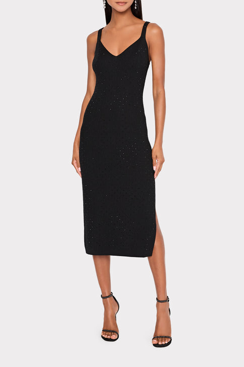 Rhinestone Knit Cami Midi Dress Black Image 2 of 5