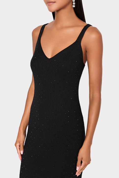 Rhinestone Knit Cami Midi Dress Black Image 3 of 5