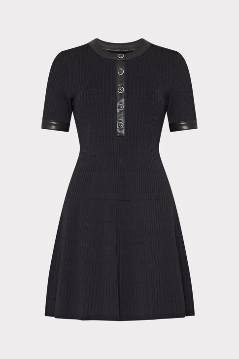 Leather Detail Flare Knit Mini Dress Black Image 1 of 4