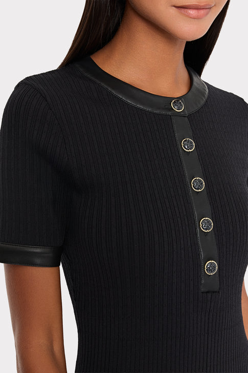 Leather Detail Flare Knit Mini Dress Black Image 3 of 4