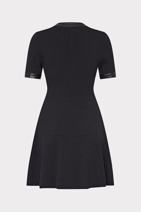 Leather Detail Flare Knit Mini Dress Black Image 4 of 4