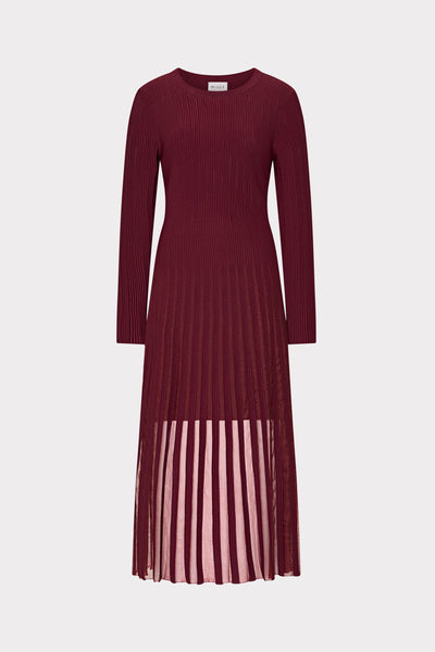 Sheer Knit Long Sleeve Midi Dress in Burgundy