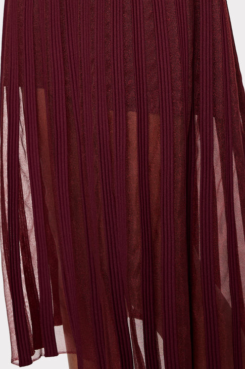 Sheer Knit Long Sleeve Midi Dress Burgundy Image 4 of 5