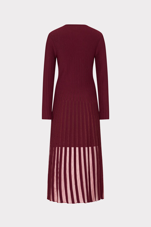 Sheer Knit Long Sleeve Midi Dress Burgundy Image 5 of 5