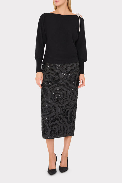 Rosemary Beaded Rosette Midi Skirt