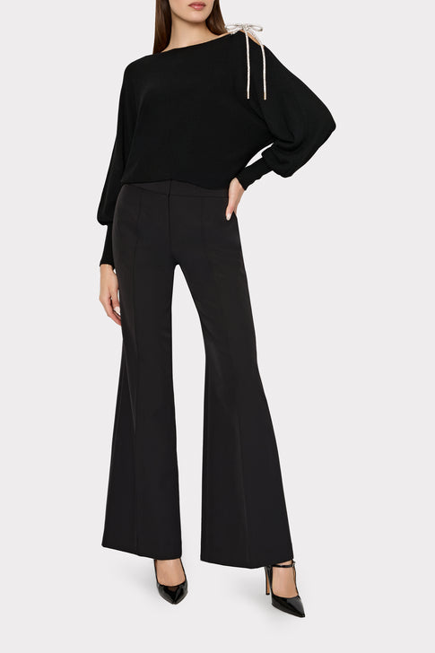 Ida Crystal Bow Cold Shoulder Sweater Black Image 2 of 5