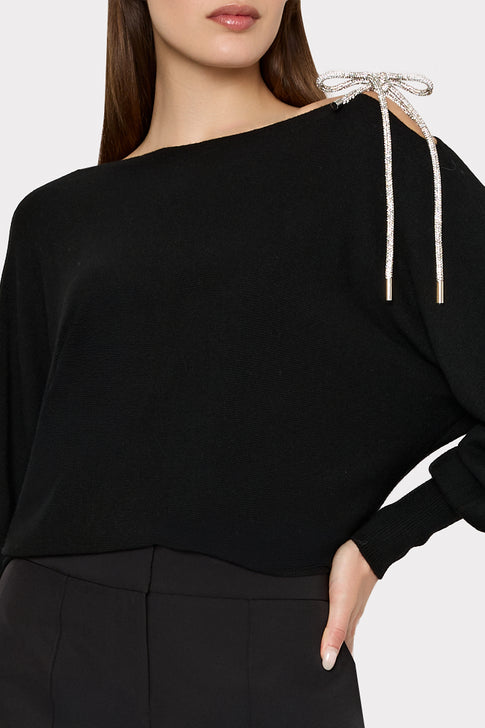 Ida Crystal Bow Cold Shoulder Sweater Black Image 4 of 5