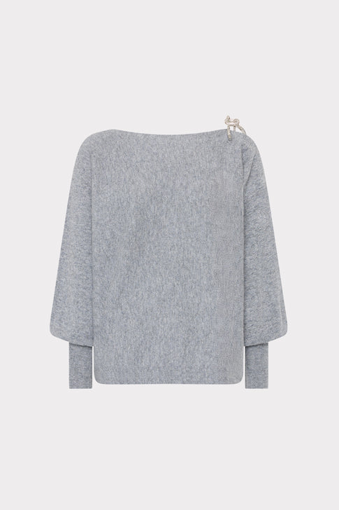 Ida Crystal Bow Cold Shoulder Sweater Heather Grey Image 1 of 2