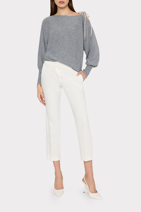 Ida Crystal Bow Cold Shoulder Sweater Heather Grey Image 2 of 4