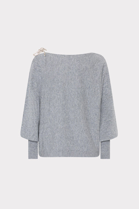 Ida Crystal Bow Cold Shoulder Sweater Heather Grey Image 2 of 2