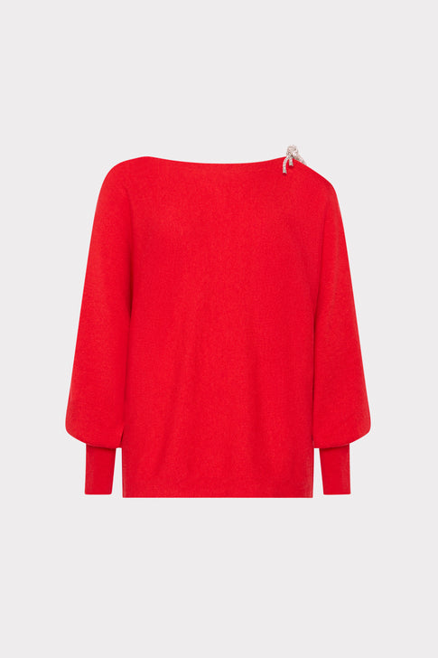 Ida Crystal Bow Cold Shoulder Sweater Red Image 1 of 2