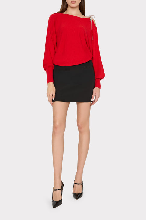 Ida Crystal Bow Cold Shoulder Sweater Red Image 2 of 4