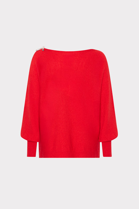 Ida Crystal Bow Cold Shoulder Sweater Red Image 2 of 2