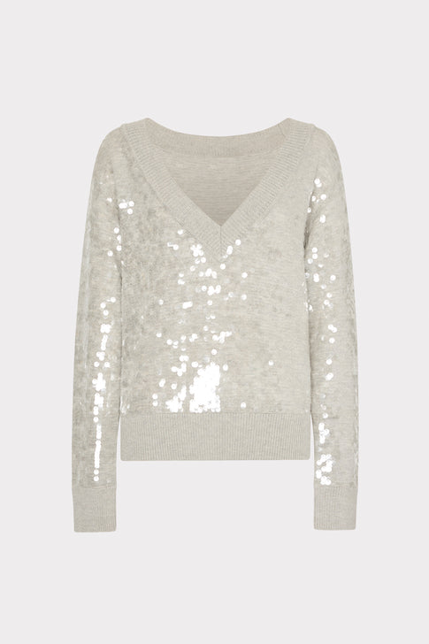 Ilaria Sequin V-Neck Sweater Light Heather Grey Image 1 of 5