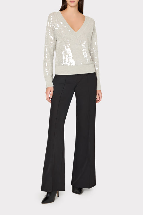 Ilaria Sequin V-Neck Sweater Light Heather Grey Image 2 of 5