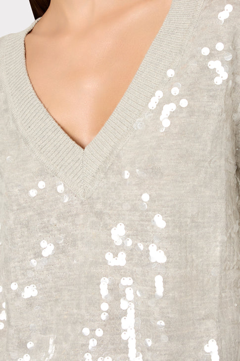 Ilaria Sequin V-Neck Sweater Light Heather Grey Image 4 of 5