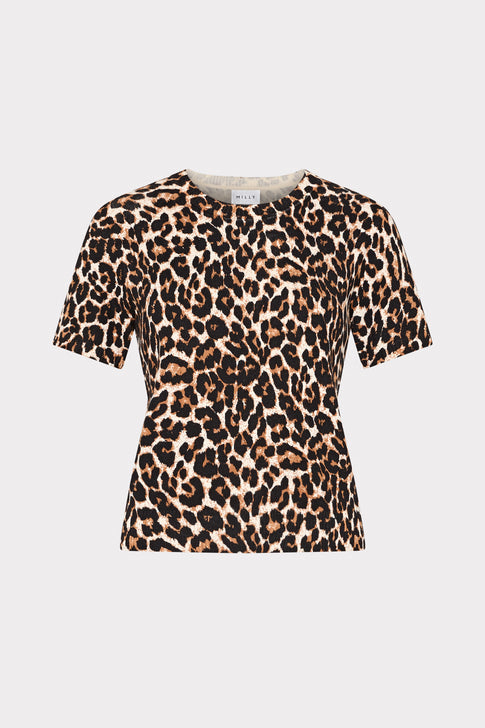 Leopard Print Short Sleeve Knit Top Multi Image 1 of 7