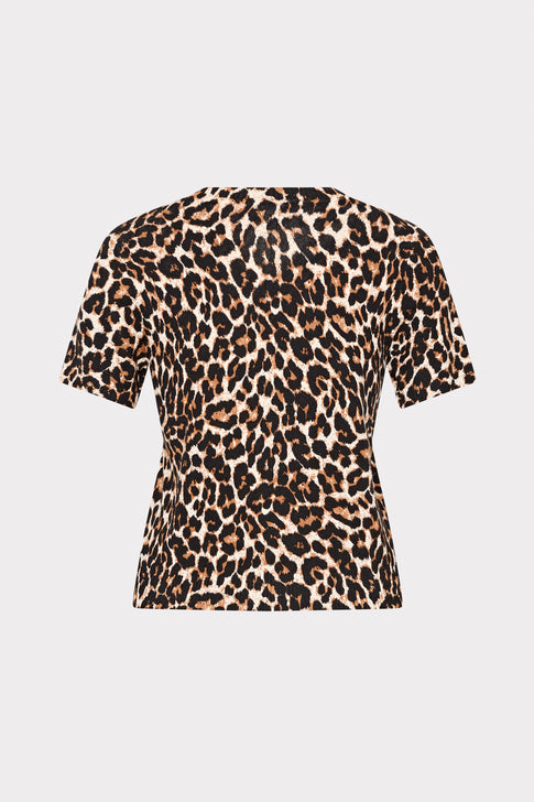 Leopard Print Short Sleeve Knit Top Multi Image 7 of 7