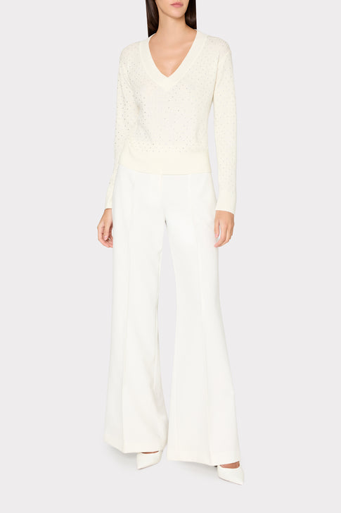 Rhinestone V-Neck Sweater Ecru Image 2 of 4