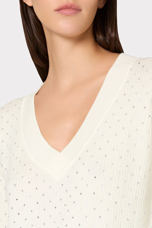 Rhinestone V-Neck Sweater Ecru Image 3 of 4