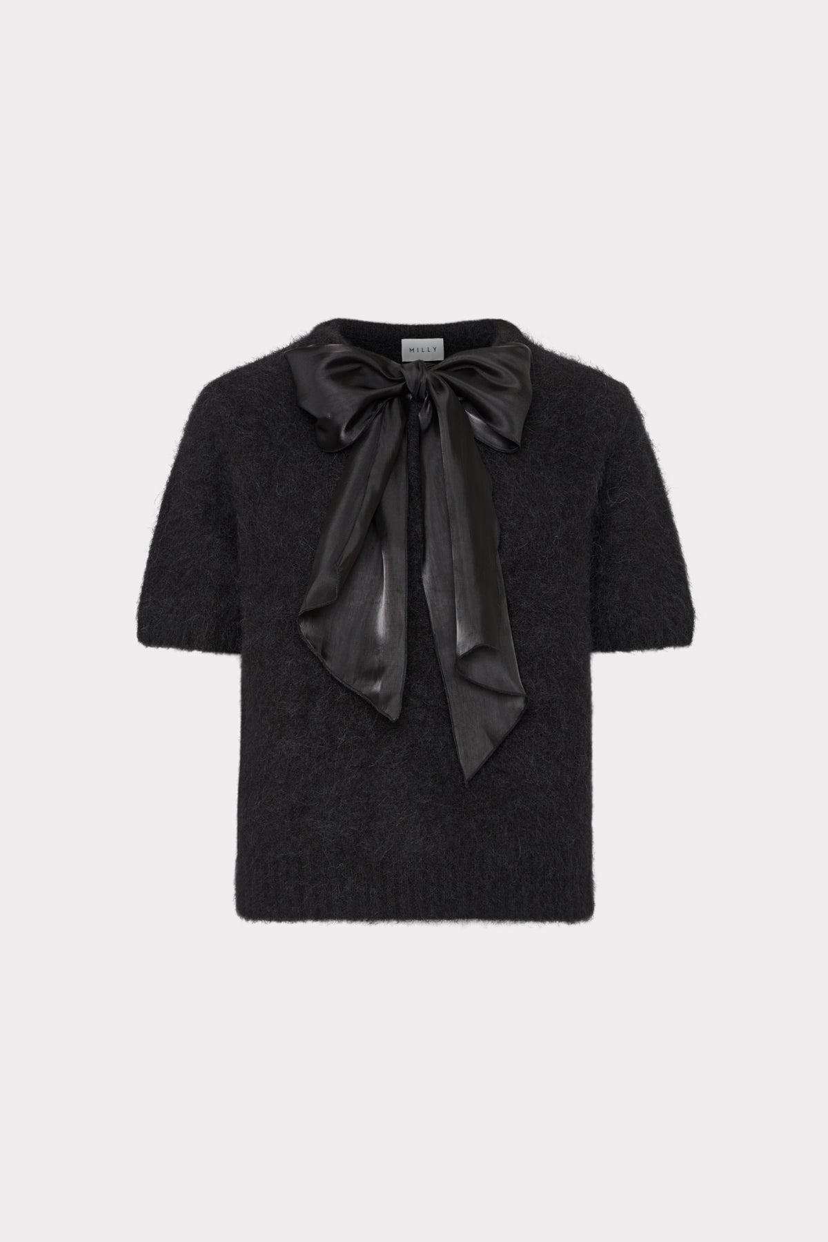 Black sweater with a large bow tie on a white background