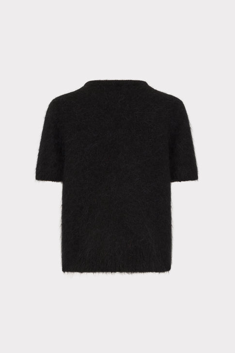 Black Fuzzy Short-Sleeve Knit Sweater - Back View | MILLY