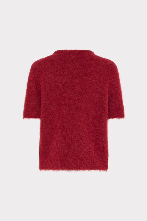 Burgundy Fuzzy Knit Sweater - Back View Flat Lay | MILLY