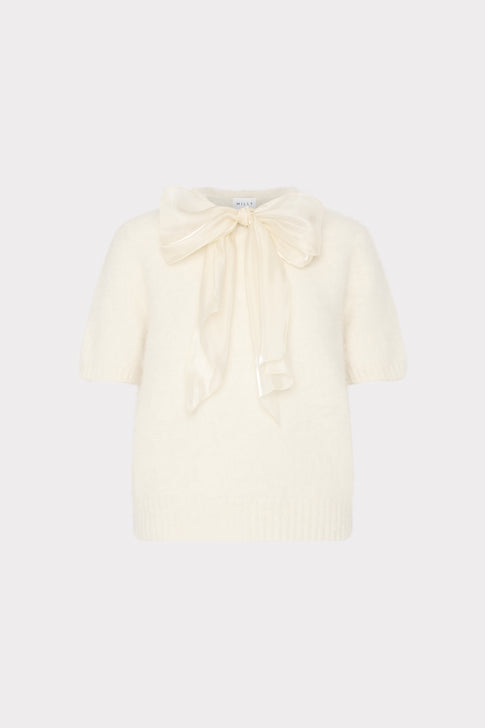 Bow Short Sleeve Sweater Ecru Image 1 of 5