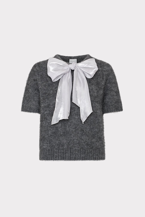 Bow Short Sleeve Sweater Smoke Image 1 of 4