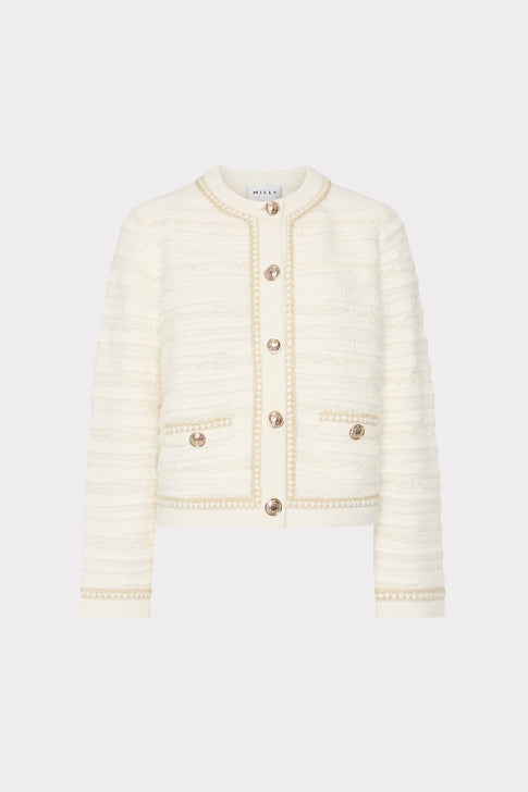 Metallic Detail Textured Knit Jacket Ecru Image 1 of 4