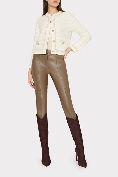 Metallic Detail Textured Knit Jacket Ecru Image 2 of 4