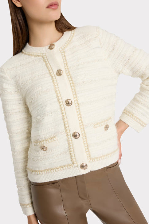 Metallic Detail Textured Knit Jacket Ecru Image 3 of 4