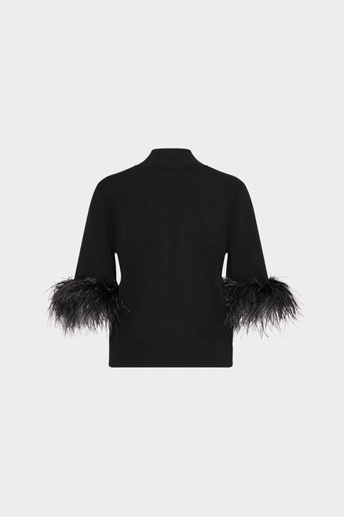 Short Sleeve Feather Mock Neck Sweater Black Image 5 of 5