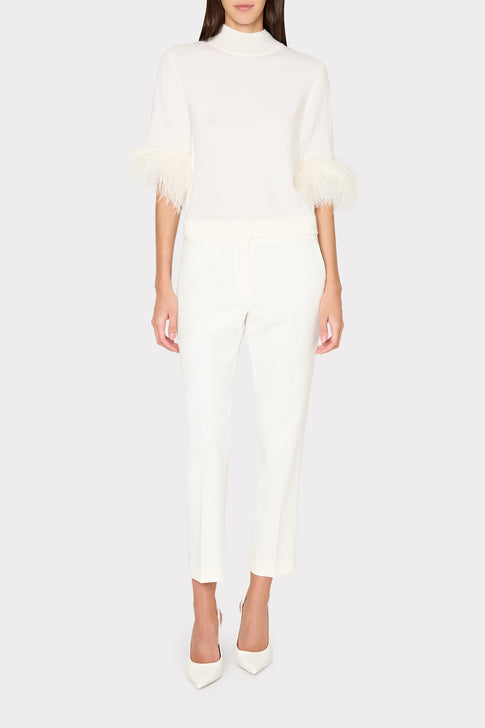 Short Sleeve Feather Mock Neck Sweater Ecru Image 2 of 4